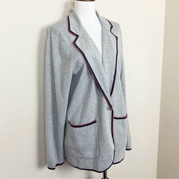 J. Crew Boyfriend Sweater Blazer with Contrast Trim in Heather Grey Rock Red - Picture 5 of 11